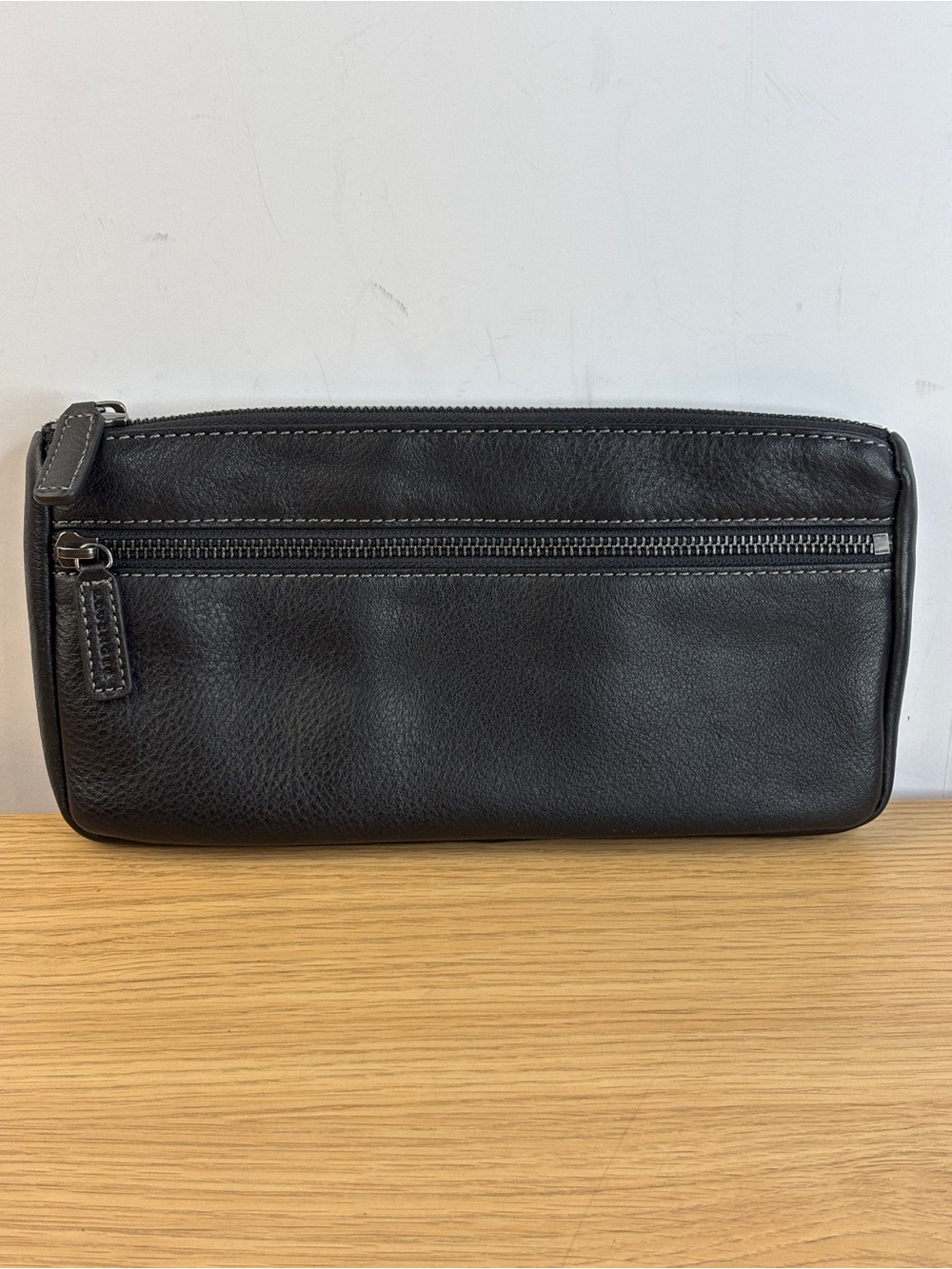 Levenger Black Pebbled Leather Utility Zip Pouch / Travel Organizer LIKE NEW!